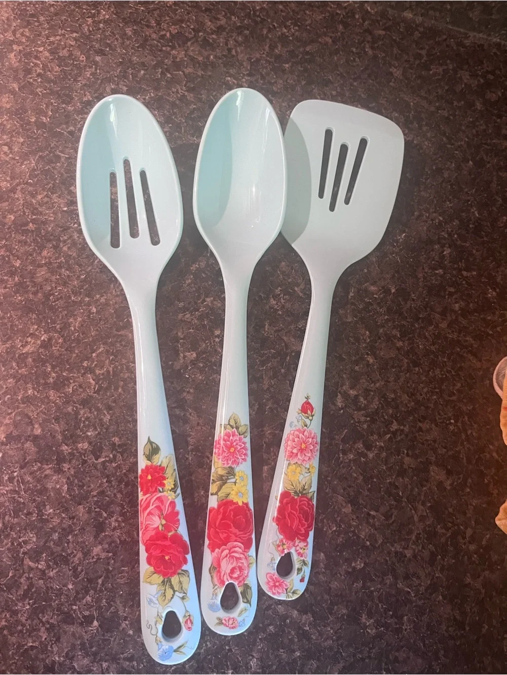 The Pioneer Woman Light Blue Floral 3-Piece Serving Spoon Set